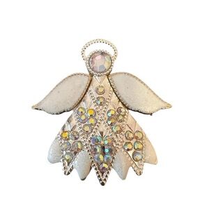 SOLD - Silver Tone Angel Brooch with AB Stones and Enameling